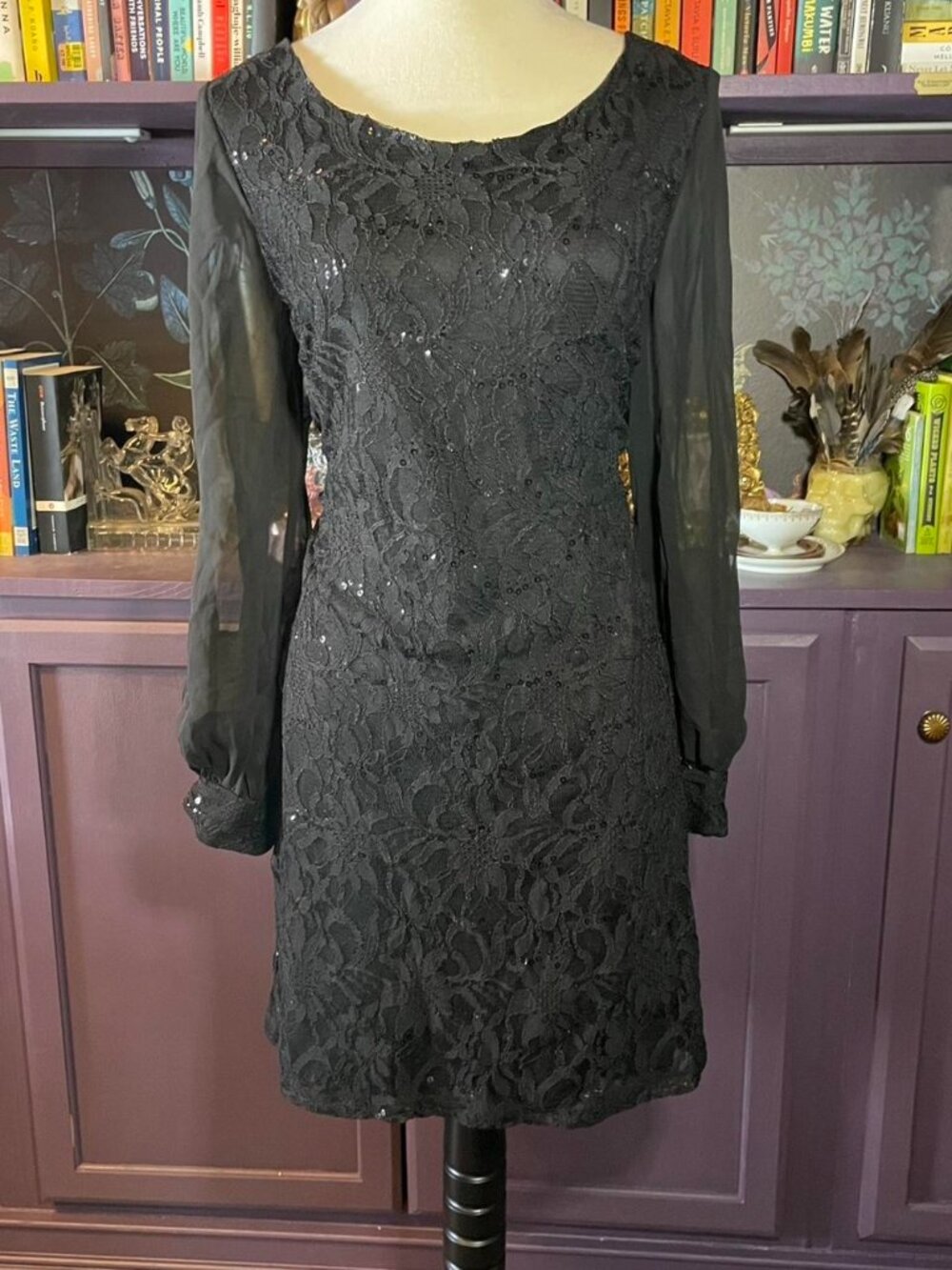 Black Lace Cocktail Dress with Long Sleeves